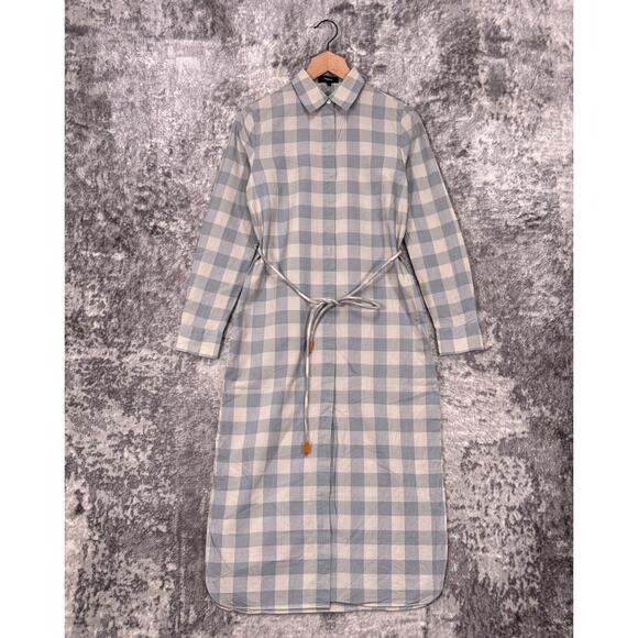 Theory Dress XS Womens Check Belted Shirtdress Cotton Silk Woven Midi - Picture 1 of 8